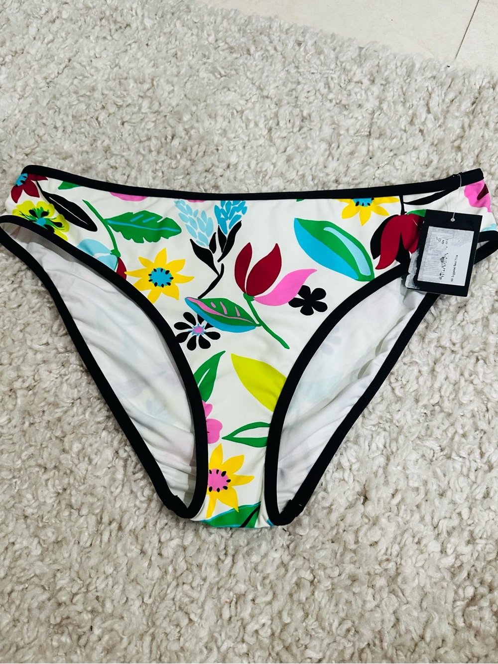 NWT Kate Spade Bikini Bottoms Floral High Cut Black Trim Size XS